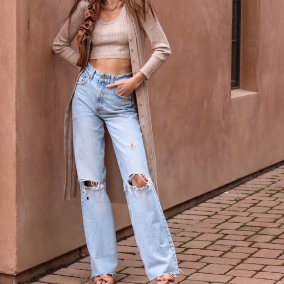 Zara Denim - ZARA Wide Leg Full Length High-Rise Ripped Jeans